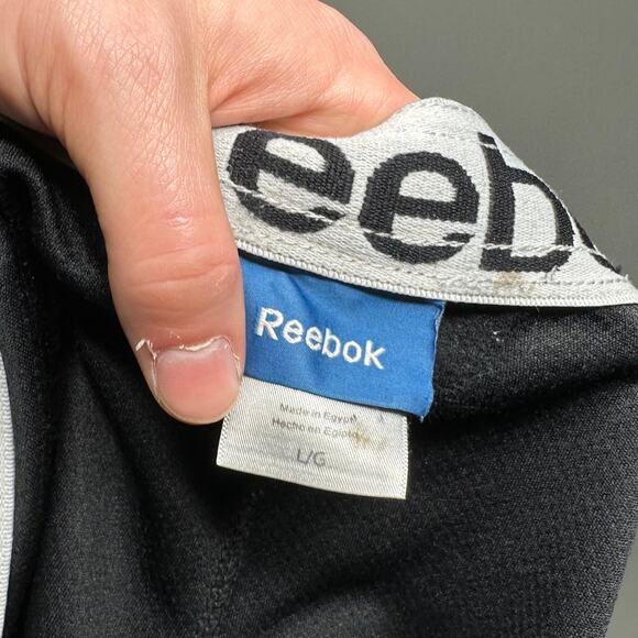 Reebok Sweatpants Jet Black Polyester White Accents has Ankle Zippers - Picture 4 of 4